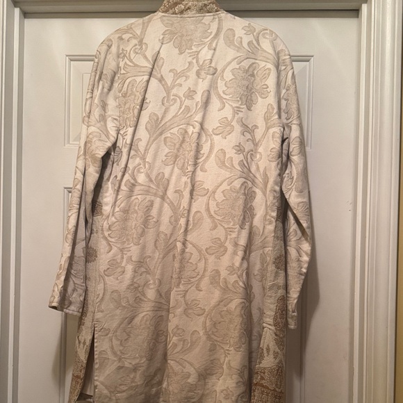 Cream and Brown Women's Long Jacket - Picture 3 of 4